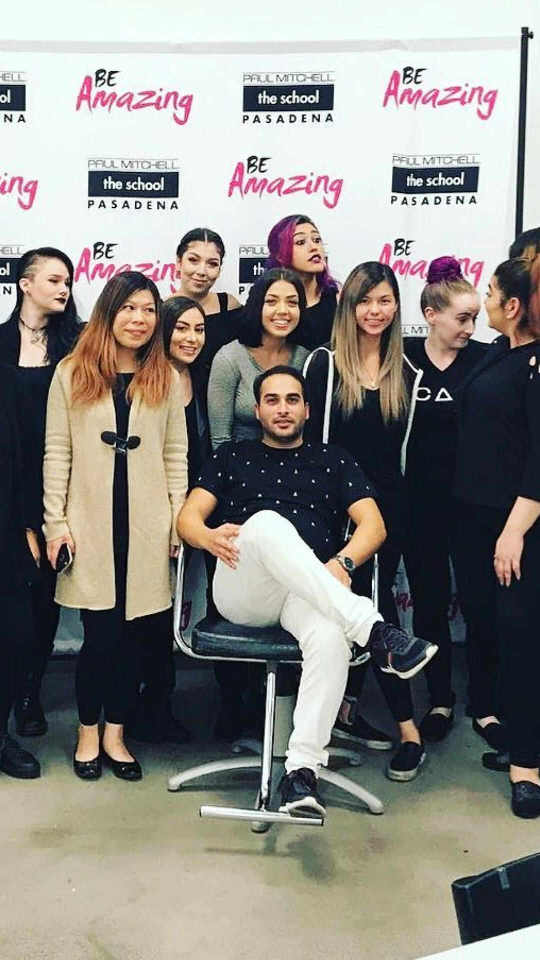 Francesco Varamo, renowned Italian hairstylist & artistic director, , Malta, in front of a group hair stylists